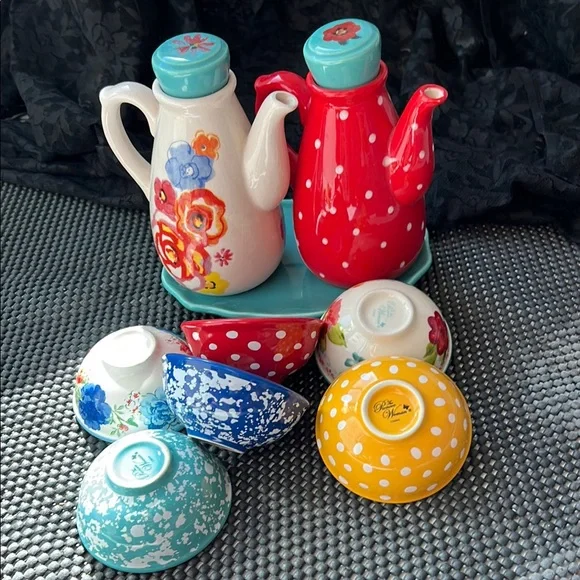 The Pioneer Woman Colorful Floral and Polka Dot Teapot Set - Picture 1 of 1